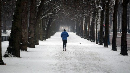 Man running in snow